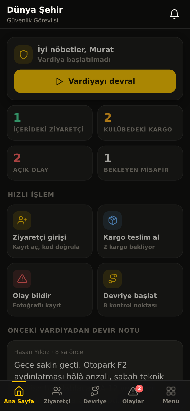 Güvendeyiz güvenlik görevlisi ekranı
